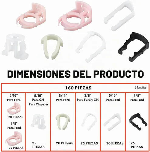 Vista 2 de 160 clips de línea de combustible para automóvil, kit de reparación de línea de combustible de nailon de 7 tamaños, repuesto de abrazadera de línea