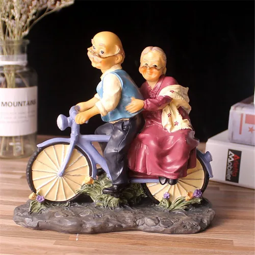 Vista 6 de Abuelos Padres Aniversario Regalo de Boda Resina Amante Pareja Mayor Figuras Vida Vejez Decoración del Hogar Día de la Madre con tarjeta de regalo