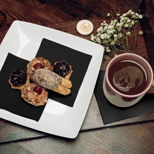 Vista 4 de Paquete de 500 servilletas de cóctel de papel – Servilletas de 3 capas negras de calidad – Servilletas de restaurante, evento y bar – Servilletas