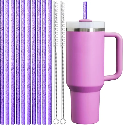 Vista 10 de ALINK Pajitas reutilizables con purpurina para vaso Stanley de 40 onzas y 30 onzas, popotes de plástico duro de 12 pulgadas de largo, popote