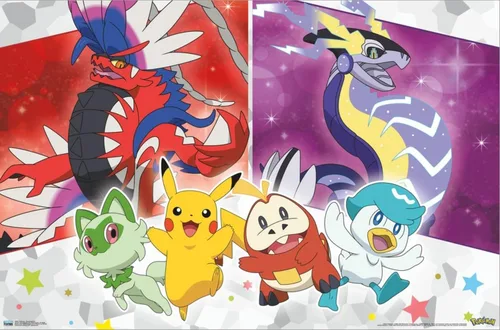 Vista 2 de Trends International Pokémon - Póster de pared con brillo grupal, 14.72 x 22.37 pulgadas, lienzo estirado
