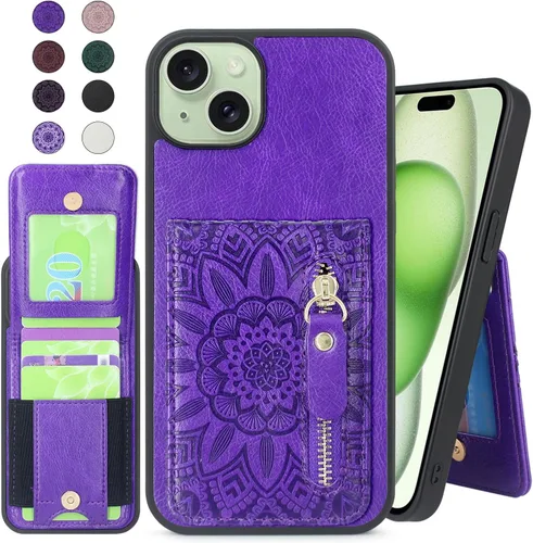 Vista 7 de Harryshell Funda compatible con iPhone 15 Plus/14 Plus con ranuras para tarjetas [soporta hasta 6 tarjetas] Función de atril, bolsillo