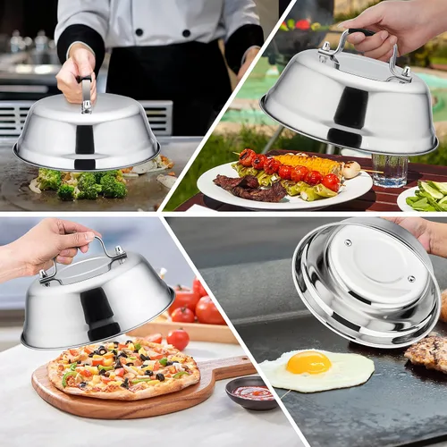 Vista 5 de HaSteeL - Juego de 3 cúpula de fusión de queso, cubiertas redondas de acero inoxidable para vaporizar, accesorios profesionales para parrilla