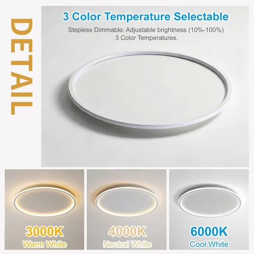 Vista 5 de Lámpara de techo LED de montaje empotrado con control remoto Lámpara de techo redonda de 15.7 ″ Lámpara de techo de bajo perfil regulable de 44W