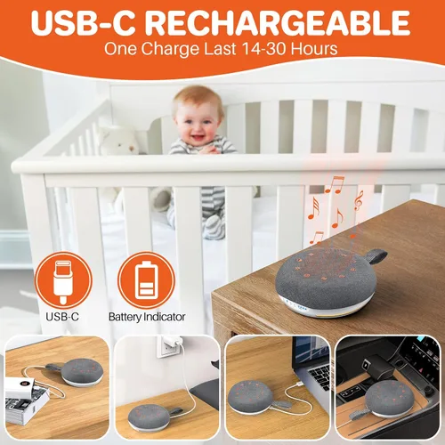 Vista 5 de FUNYKICH Máquina de sonido de ruido blanco, máquina de sonido portátil para dormir con 40 sonidos relajantes, indicador de batería, temporizador