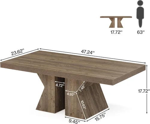 Vista 2 de Tribesigns Mesa de centro de madera, mesa central rectangular de 47 pulgadas con base de madera gruesa, mesa de cóctel con aspecto de madera