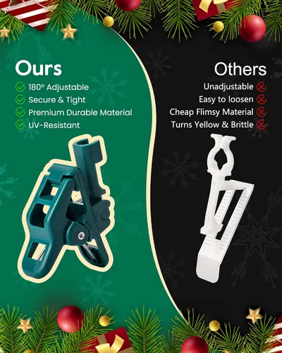 Vista 4 de Luces de Navidad C9 para exteriores con 100 clips de resorte de 65 pies, 100 LED, cadena de luces C9 impermeable conectable para casa, techo, patio
