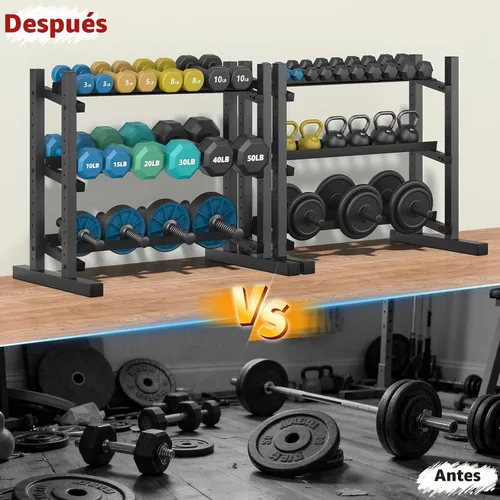 Vista 7 de 3-Tier Dumbbell Rack, Heavy Duty Commercial Grade Storage