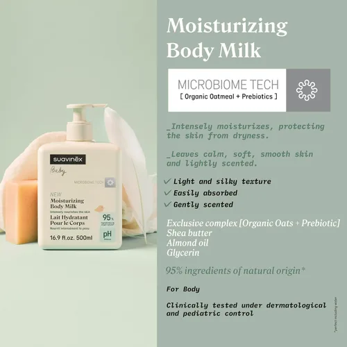 Vista 3 de Suavinex, Crema hidratante hidratante para bebés con leche corporal, loción para bebés adecuada para pieles sensibles y recién nacidos, textura