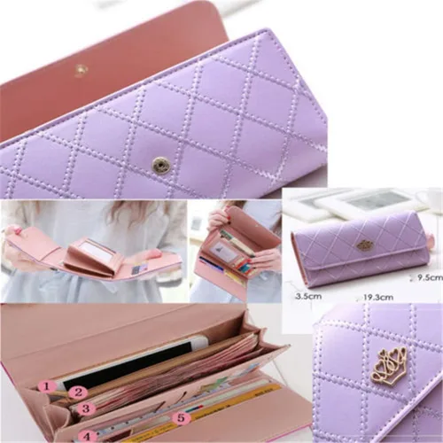 Vista 4 de Cartera de cuero con bloqueo RFID para mujer y mujer con ventana de identificación múltiples ranuras para tarjetas cartera plegable de viaje