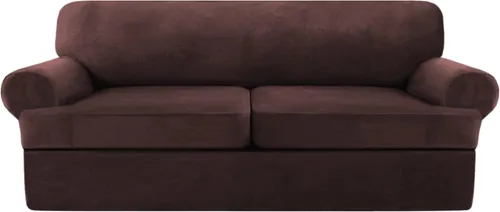 Vista 14 de NA Funda de terciopelo para sofá con cojín en T, 4 piezas, fundas de sofá suaves para sofá, fundas protectoras de muebles con 3 asientos Marfil