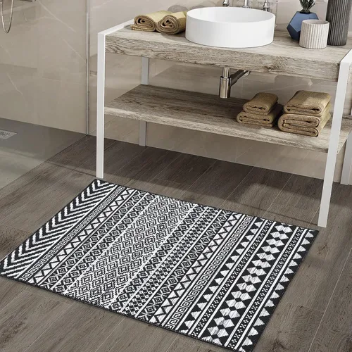 Vista 9 de Fashionwu Alfombra redonda geométrica gris de 4 pies, lavable a máquina, antideslizante, estilo moderno, tamaño adulto