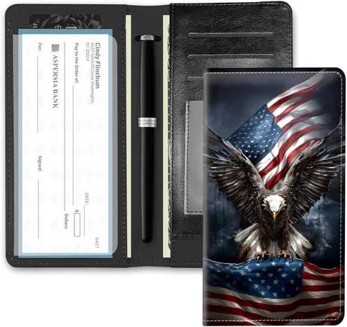 Vista 23 de RFID Blocking Checkbook Cover for Women & Men, Premium PU Leather Print Wallet for Duplicate Checks, Slim Organizer with Pen Holder, Credit Card