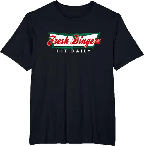 Vista 77 de Camiseta divertida de béisbol y softbol Don't Bunt Hit Fresh Dingers, Negro