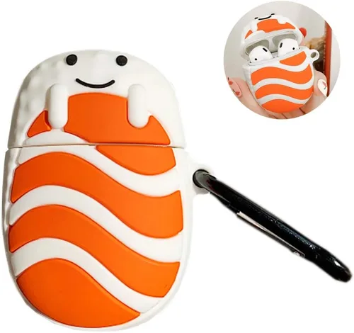 Vista 38 de Linda funda para Airpods, divertida y creativa 3D con forma de frutas y verduras con soporte de hebilla de anillo, funda de silicona suave a prueba