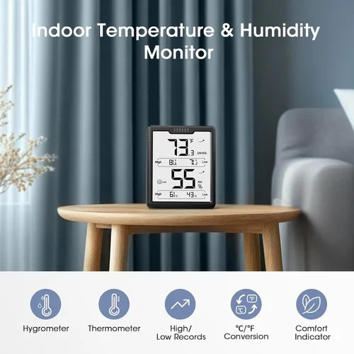 Vista 2 de DOQAUS Higrómetro Digital Mejorado Termómetro de Habitación Interior, Medidor de Humedad con Pantalla LCD Grande, Monitor de Temperatura y Humedad