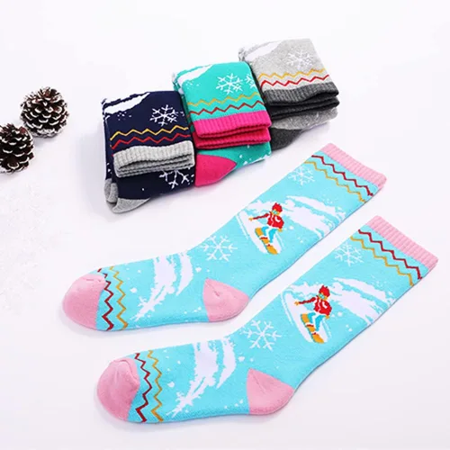 Vista 5 de Esaroll Calcetines de esquí de nieve para niños, 2 pares de calcetines de nieve cálidos gruesos y largos para niños y niñas, calcetines de esquí
