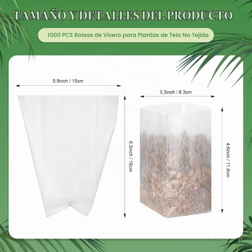 Vista 2 de 1000 bolsas de cultivo no tejidas para plantas de semillero, 5.9 x