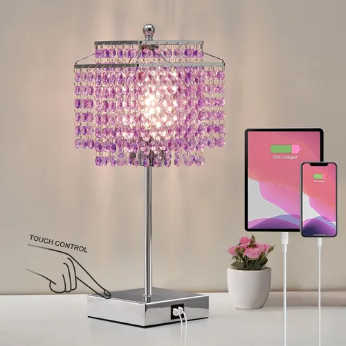 Vista 9 de Luvkczc Lámpara de Mesa de Cristal con Control Táctil Juego de 2, Lámpara de Mesa de Noche USB con Puertos USB C+A, Lámpara Regulable con Pantalla
