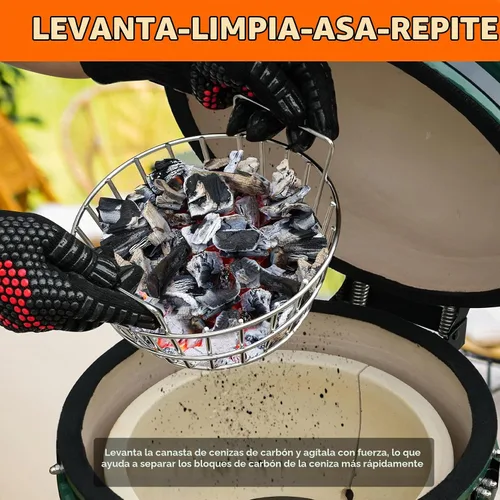 Vista 5 de onlyfire Canasta de cenizas de carbón para Huevo Verde Grande pequeño, contenedor de carbón de acero inoxidable con asas, accesorios para parrilla