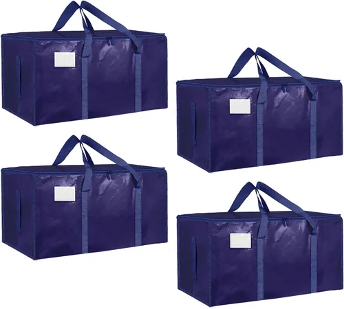 Vista 15 de Paquete de 4 bolsas de mudanza extra grandes y resistentes, bolsas de almacenamiento impermeables con asas y cremalleras, plegables para dormitorio