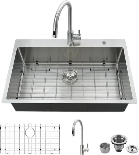 Vista 20 de Fregadero de barra de 15 pulgadas para estación de trabajo, fregadero de cocina pequeño de 15 x 15 pulgadas, montaje superior, calibre 16