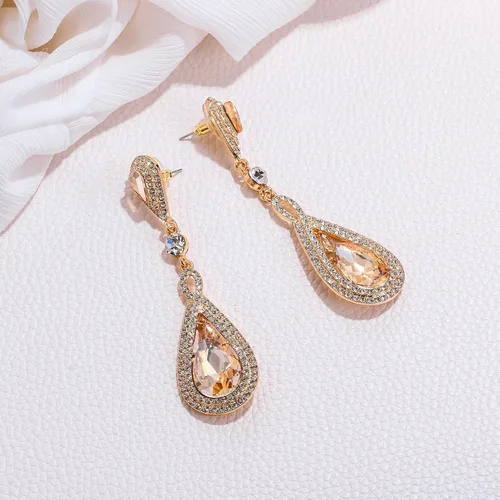 Vista 4 de EleQueen Aretes largos de cristal austriaco en forma de lágrima para novias, aretes colgantes de araña Art Deco para mujeres de graduación