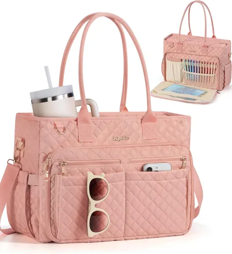 Vista 15 de Bagstellar Teacher Bags for Women, 15.6 inch Laptop Work Tote Bag Quilted Nurse Bible Computer Shoulder Bag for School Travel Dream Tote Work Bag