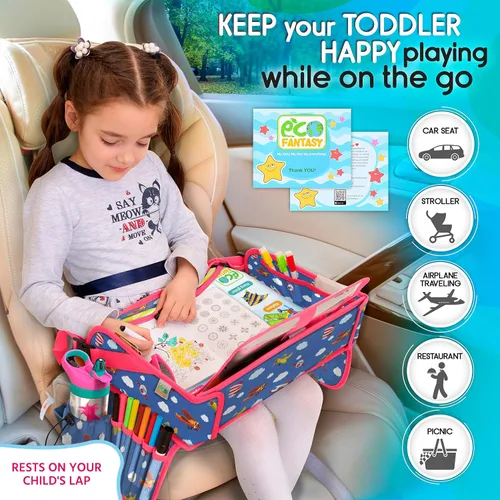 Vista 2 de ECOFANTASY Bandeja de viaje para asiento de automóvil para niños, mesa de Avión