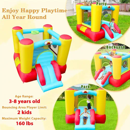 Vista 3 de WELLFUNTIME - Castillo hinchable con tobogán, castillo para saltar para niños con soplador, castillo hinchable de 100x77x63 Pulgadas