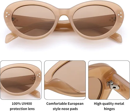 Vista 4 de FEISEDY Y2k - Gafas de sol ovaladas para mujer, gruesas, atrevidas, estilo retro, con efecto de ojo de gato redondo, B2313