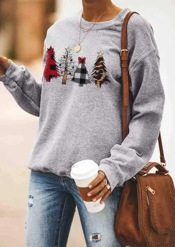 Vista 2 de Barlver Suéteres de forro polar de Navidad para mujer, sudaderas mullidas de manga larga con gráficos navideños