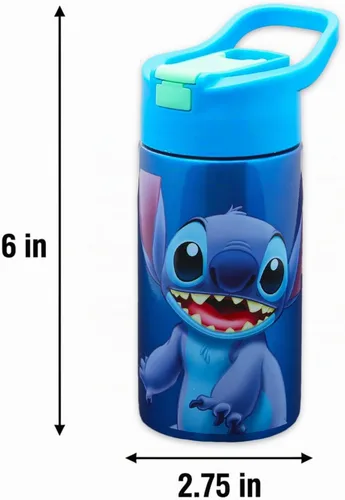 Vista 3 de Stitch - Botella de agua de acero inoxidable para niños y niñas, cantimplora reutilizable de 14 onzas para el hogar, escuela, más calcomanías, más