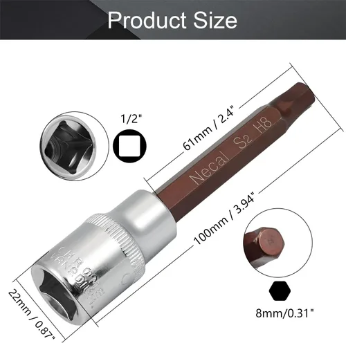 Vista 153 de Utoolmart 1/2" Drive x 0.551 in largo Hex Bit Socket, métrico, S2 y Cr-V acero 1pcs