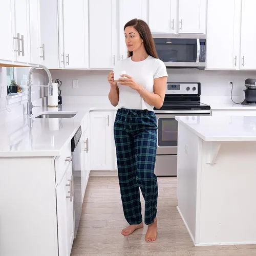 Vista 4 de CYZ - Pantalones de pijama de franela supersuave para mujer, 100 % algodón, para relajarse