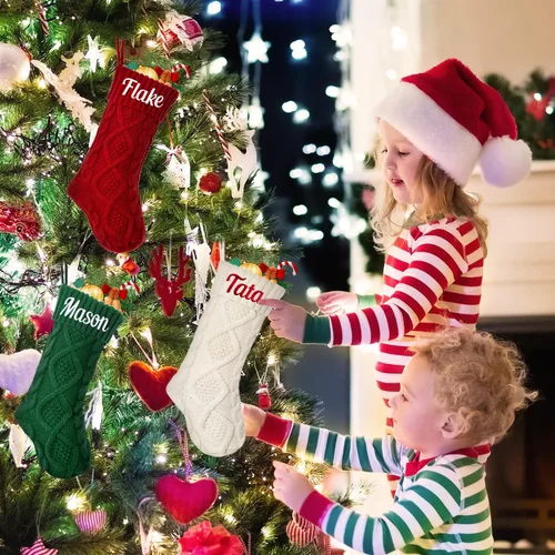 Vista 8 de Calcetines de Navidad personalizados, calcetines de Navidad familiares con nombre personalizado, calcetín de Navidad de punto grande de 18 pulgadas