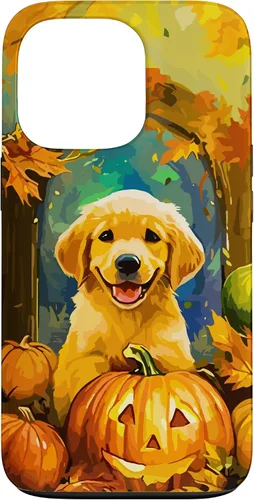 Vista 10 de Cute Golden Retriever Fall Pumpkin Autumn Leaves Halloween Case for iPhone 16