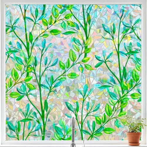 Vista 10 de Película estática para ventana, prisma 3D, vidrio emplomado de bambú, tintado para puerta corrediza de día y noche, calcomanía de privacidad