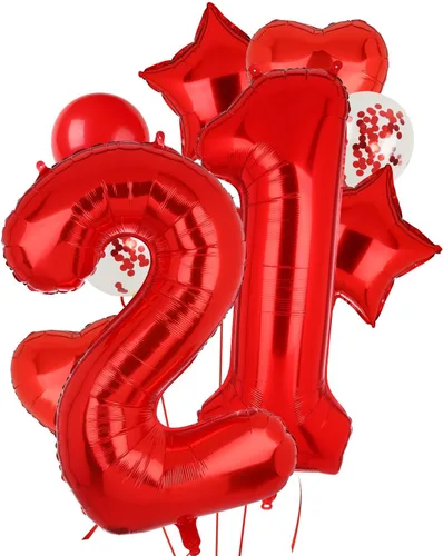 Vista 18 de Globos rojos de 40 pulgadas con números de Mylar para decoración de fiesta de cumpleaños número 10 Globos digitales de helio, 10 suministros