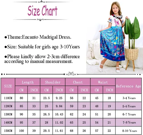 Vista 4 de Vestido disfraz de Mirabel de la película Encanto para niñas vestido de princesa para fiestas de Halloween Navidad cosplay y elegantes fiestas
