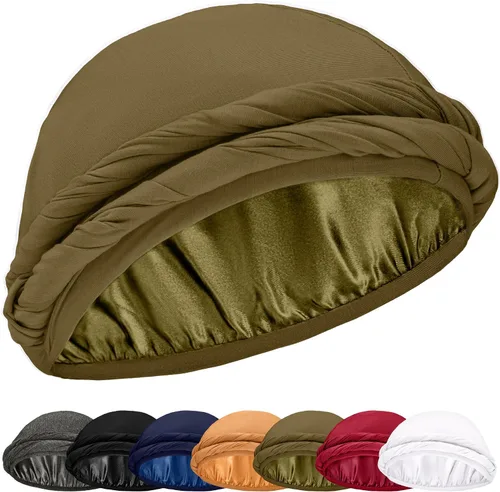 Vista 10 de Turbante Halo con Forro de Satén de Seda Envolvente de Cabeza Preajustado Gorro de Calavera para Hombres y Mujeres Gorro para Dormir Cubierta