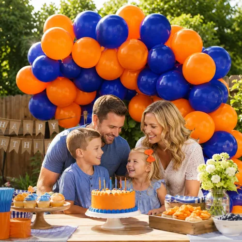 Vista 5 de Globos azules y naranjas, 50 unidades, globos de látex azules y naranjas, globos de fiesta azules y naranjas, decoración de cumpleaños para niñas