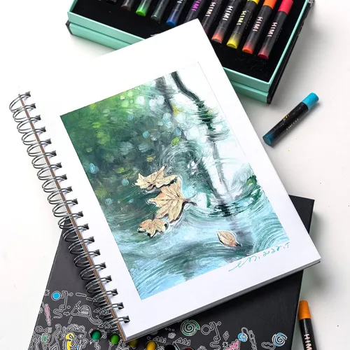Vista 5 de HIMI Juego de Hojas de Gouache 7X10 Pulgadas (98lb/160g) 50 Hojas de Papel Mixto, Encuadernado con Alambre Lateral, Textura Fina, en Juego de Hojas