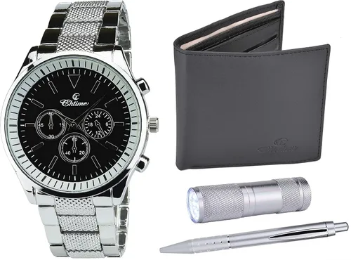 Vista 2 de Set de regalo para hombre, reloj negro, lámpara LED, cartera, bolígrafo, Negro