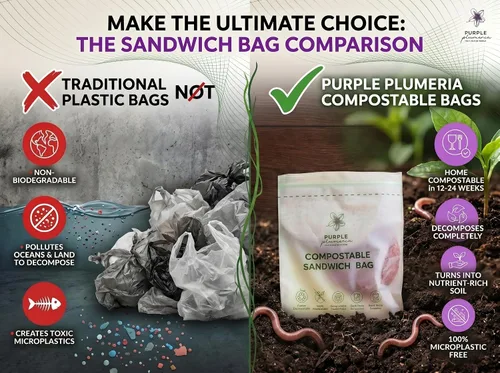 Vista 5 de Bolsas de almacenamiento de alimentos 100% compostables resellables (100 cremalleras ecológicas), a base de plantas, a prueba de fugas, duraderas