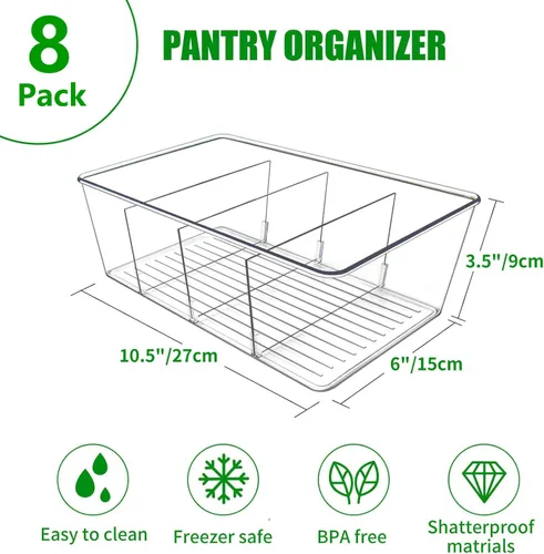 Vista 2 de Paquete de 8 organizadores de despensa, contenedores organizadores de plástico transparente para cocina, refrigerador, organización y almacenamiento