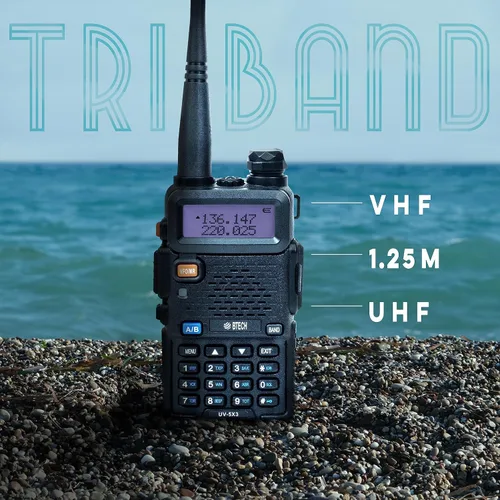 Vista 3 de BTECH UV-5X3 radio tribanda de 5 W, VHF, 1.25M, UHF, amateur (ham), incluye antena de doble banda, antena 220, audífono, cargador y otras radios