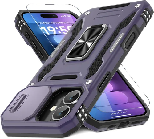 Vista 62 de DEERLAMN Funda para iPhone Air de 6.5 pulgadas con cubierta deslizante para cámara + protector de pantalla (2 paquetes), soporte de anillo giratorio