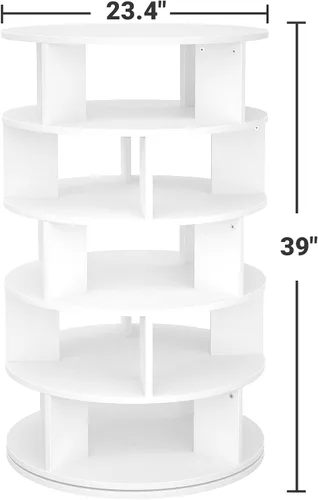 Vista 2 de Aheaplus Zapatero Giratório, Organizador de Zapatos de 5 Niveles de Madera para Clóset, Torre Giratoria de Zapatos de 360°, Estante de Blanco