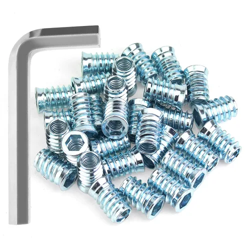 Vista 20 de Insertos roscados de 1/4-20, insertos de madera, insertos roscados de acero para tornillo de muebles de madera, kit de 145 piezas de insertos